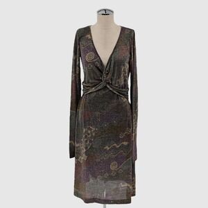 MALIPARMI Abito Dress Size 46‎ US M Jersey Wool Metallic Abstract Glam Stretch